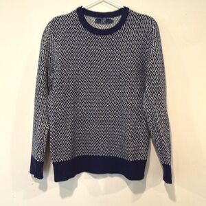 J. Crew Vintage Mens Blue & White 100% Lambswool Chevron Sweater Size Small 1721
